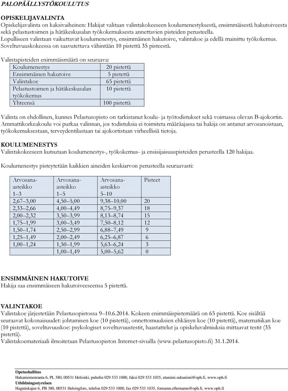 Soveltuvuuskokeessa on saavutettava vähintään 10 pistettä 35 pisteestä.