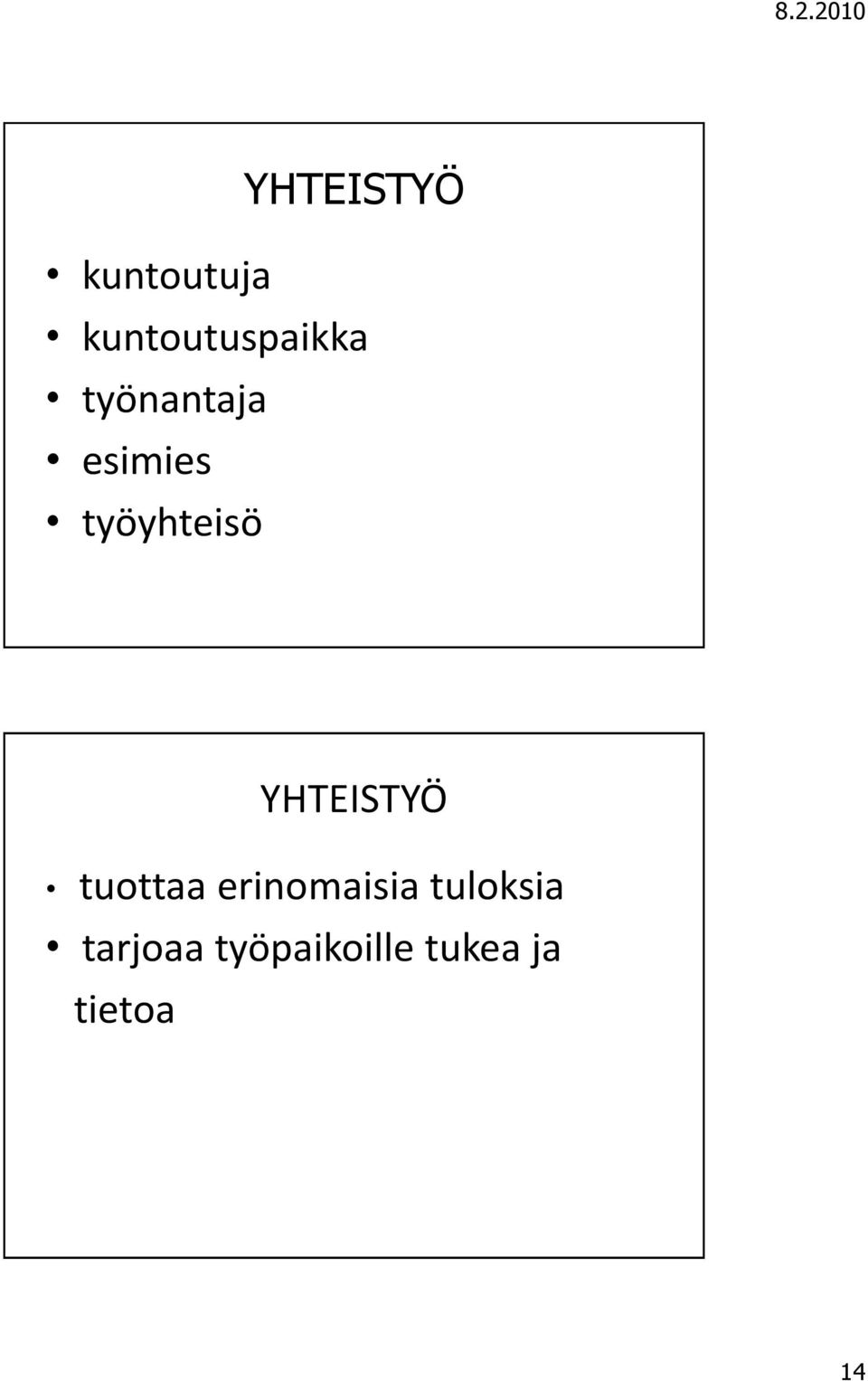 YHTEISTYÖ tuottaa erinomaisia