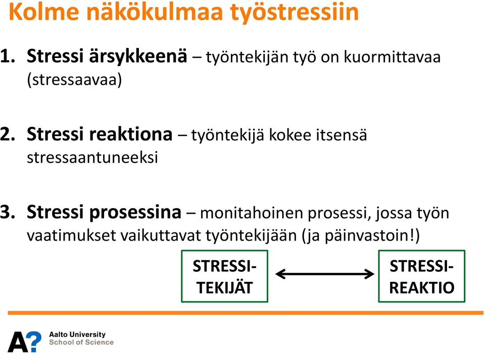 Stressi reaktiona työntekijä kokee itsensä stressaantuneeksi 3.