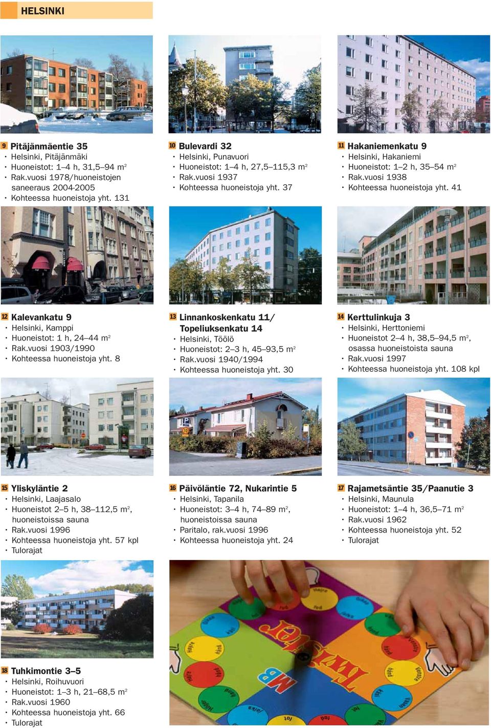 4 2 Kalevankatu 9 Linnankoskenkatu / Helsinki, Kamppi Topeliuksenkatu 4 Huoneistot: h, 24 44 m 2 Helsinki, Töölö Rak.vuosi 90/990 Huoneistot: 2 h, 45 9,5 m 2 Kohteessa huoneistoja yht. 8 Rak.