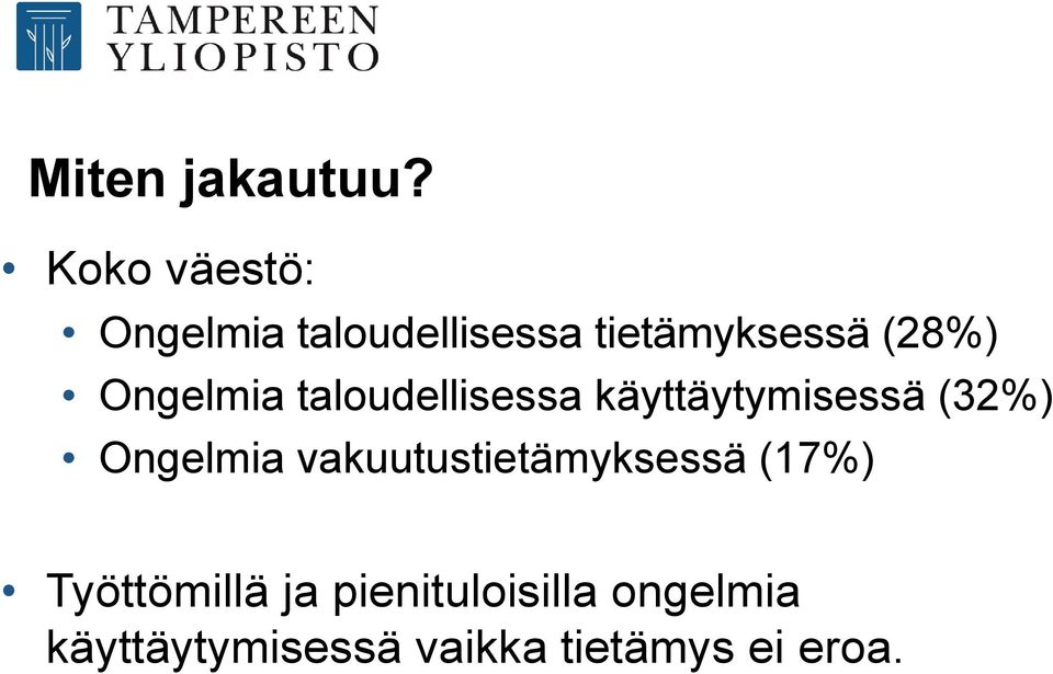 Ongelmia taloudellisessa käyttäytymisessä (32%) Ongelmia