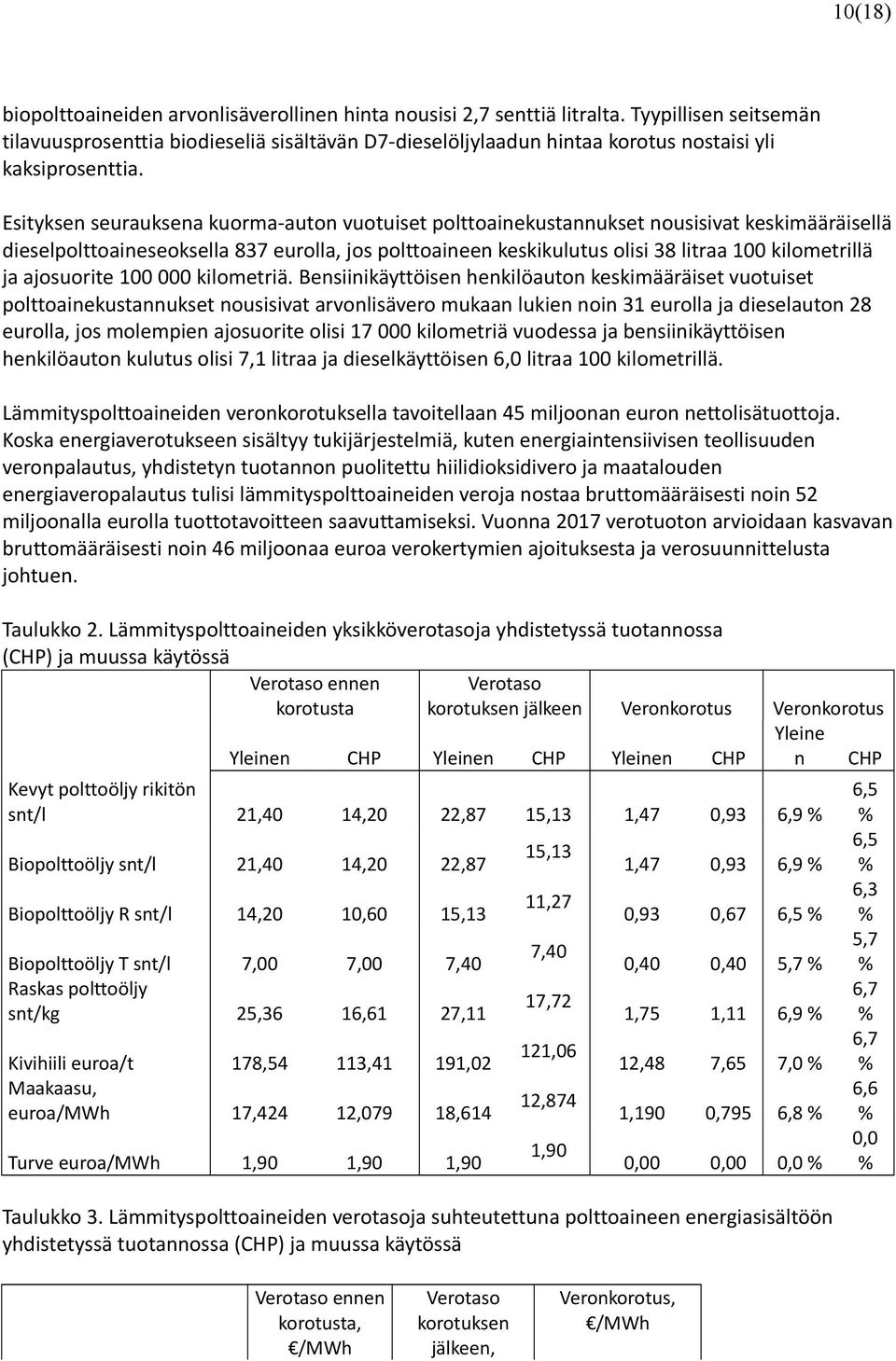 Esityksen seurauksena kuorma-auton vuotuiset polttoainekustannukset nousisivat keskimääräisellä dieselpolttoaineseoksella 837 eurolla, jos polttoaineen keskikulutus olisi 38 litraa 100 kilometrillä