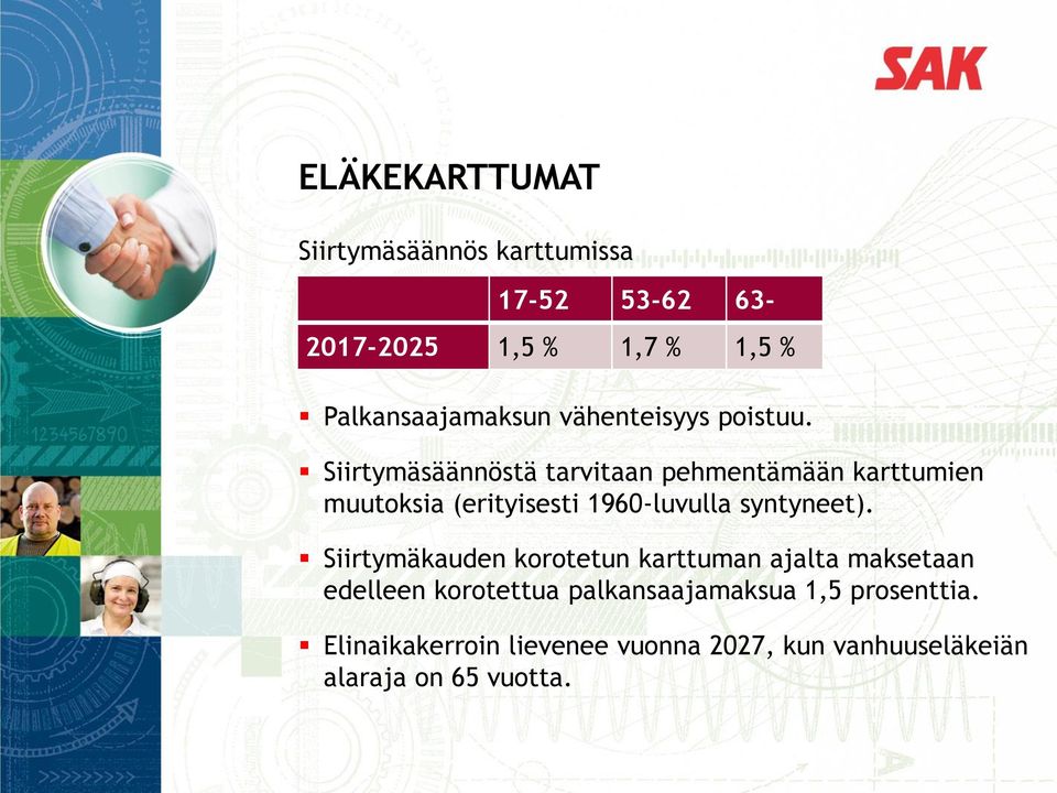 Siirtymäsäännöstä tarvitaan pehmentämään karttumien muutoksia (erityisesti 1960-luvulla syntyneet).