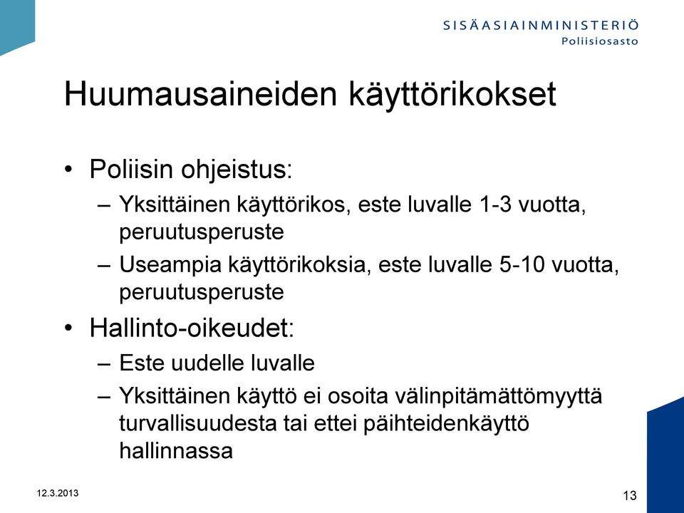 vuotta, peruutusperuste Hallinto-oikeudet: Este uudelle luvalle Yksittäinen käyttö ei