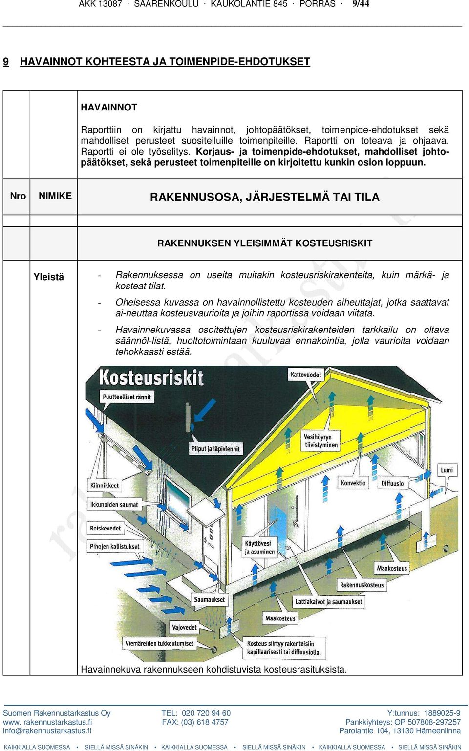 Korjaus- ja toimenpide-ehdotukset, mahdolliset johtopäätökset, sekä perusteet toimenpiteille on kirjoitettu kunkin osion loppuun.