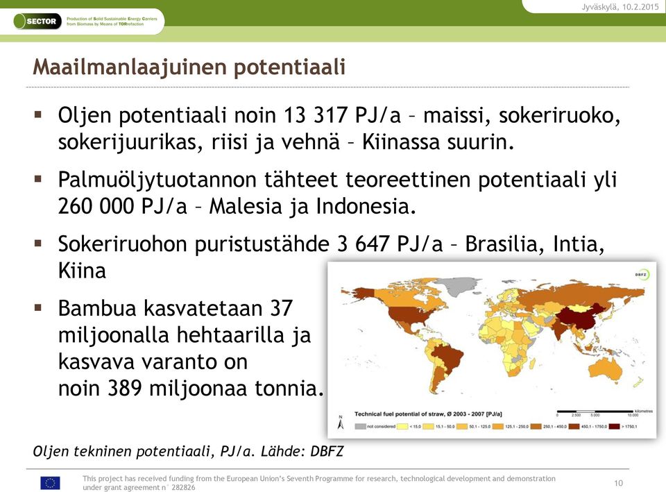 Palmuöljytuotannon tähteet teoreettinen potentiaali yli 260 000 PJ/a Malesia ja Indonesia.