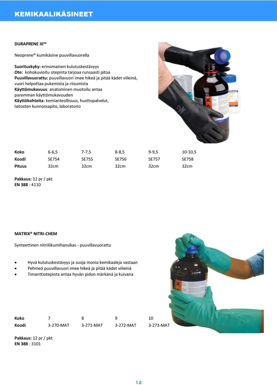 kunnossapito, laboratorio Koko 6-6,5 7-7,5 8-8,5 9-9,5 10-10,5 Koodi SE754 SE755 SE756 SE757 SE758 Pituus 32cm 32cm 32cm 32cm 32cm EN 388 : 4110 MATRIX NITRI-CHEM Synteettinen nitriilikumihansikas -