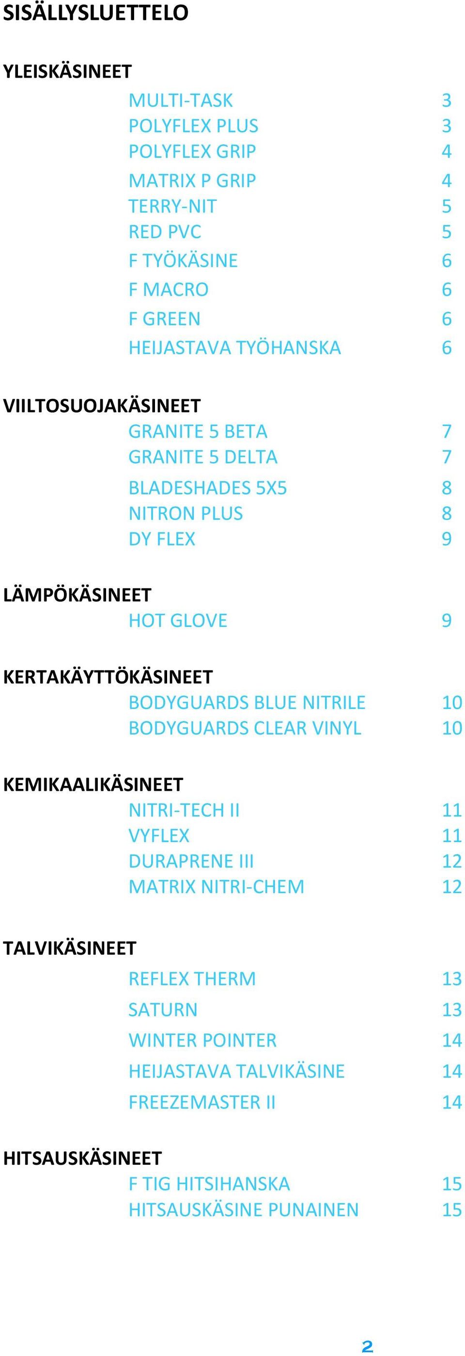 KERTAKÄYTTÖKÄSINEET BODYGUARDS BLUE NITRILE 10 BODYGUARDS CLEAR VINYL 10 KEMIKAALIKÄSINEET NITRI-TECH II 11 VYFLEX 11 DURAPRENE III 12 MATRIX NITRI-CHEM
