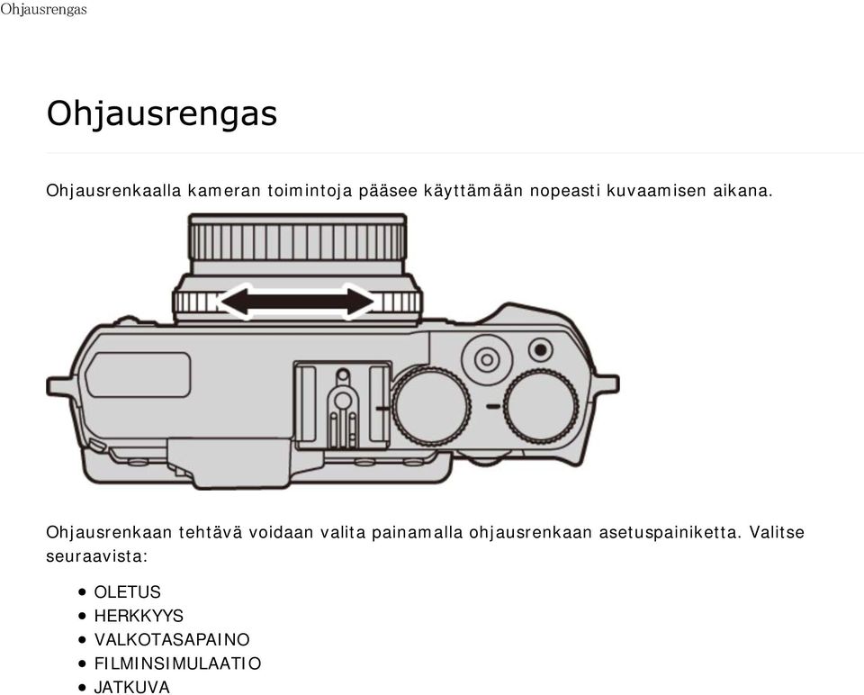 Ohjausrenkaan tehtävä voidaan valita painamalla ohjausrenkaan