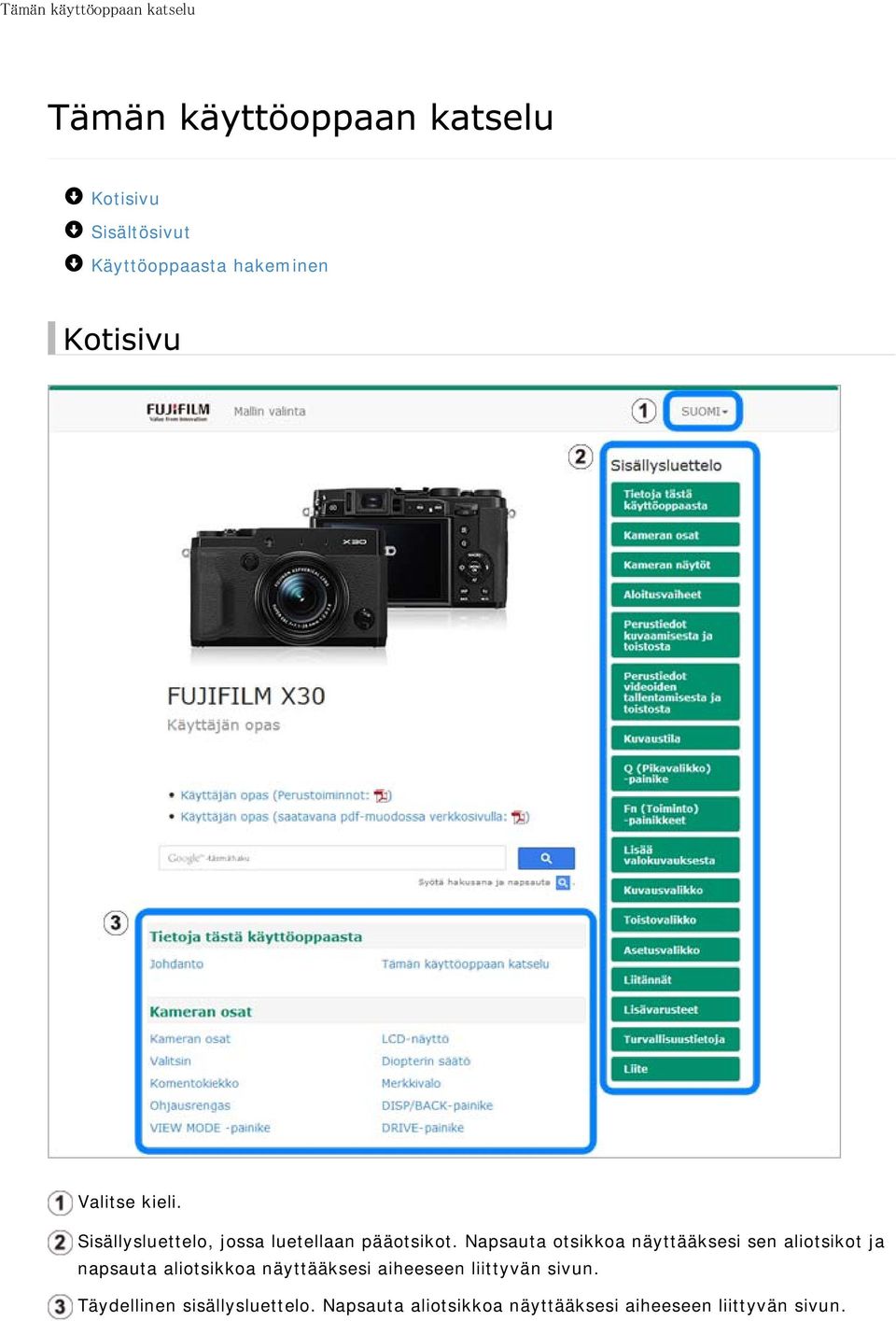Napsauta otsikkoa näyttääksesi sen aliotsikot ja napsauta aliotsikkoa näyttääksesi