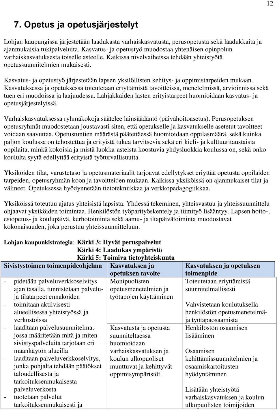 Kasvatus- ja opetustyö järjestetään lapsen yksilöllisten kehitys- ja oppimistarpeiden mukaan.