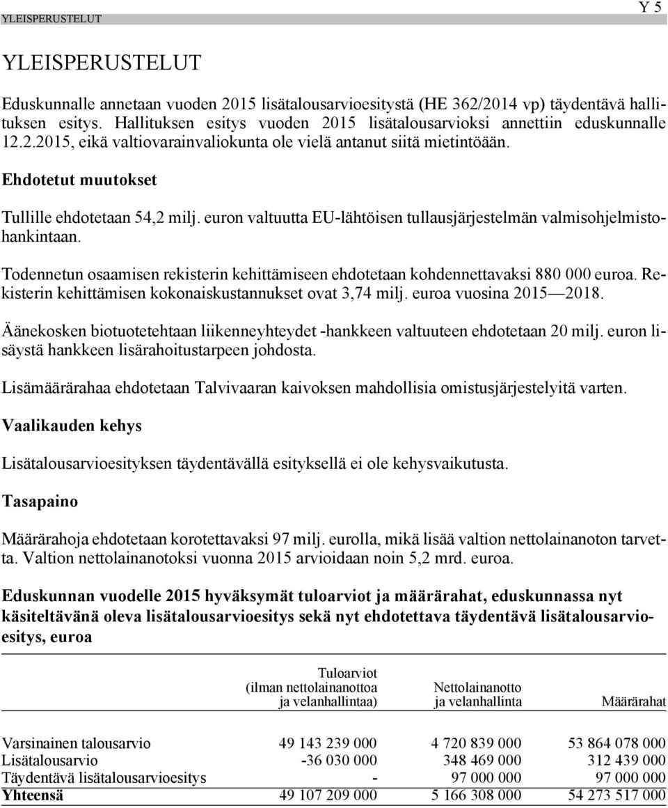 euron valtuutta EU-lähtöisen tullausjärjestelmän valmisohjelmistohankintaan. Todennetun osaamisen rekisterin kehittämiseen ehdotetaan kohdennettavaksi 880 000 euroa.