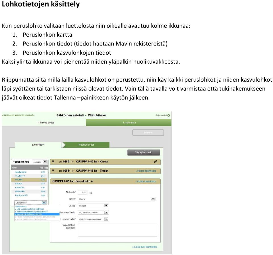 Peruslohkon kasvulohkojen tiedot Kaksi ylintä ikkunaa voi pienentää niiden yläpalkin nuolikuvakkeesta.