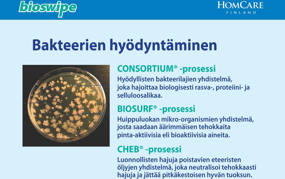 BIOSURF -prosessi Huippuluokan mikro-organismien yhdistelmä, josta saadaan äärimmäisen tehokkaita