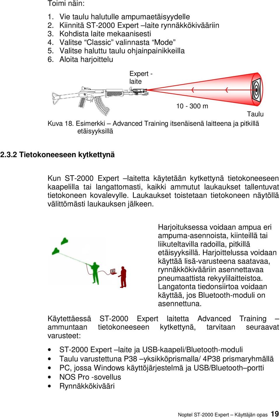 0 m Taulu Kuva 18. Esimerkki Advanced Training itsenäisenä laitteena ja pitkillä etäisyyksillä 2.3.