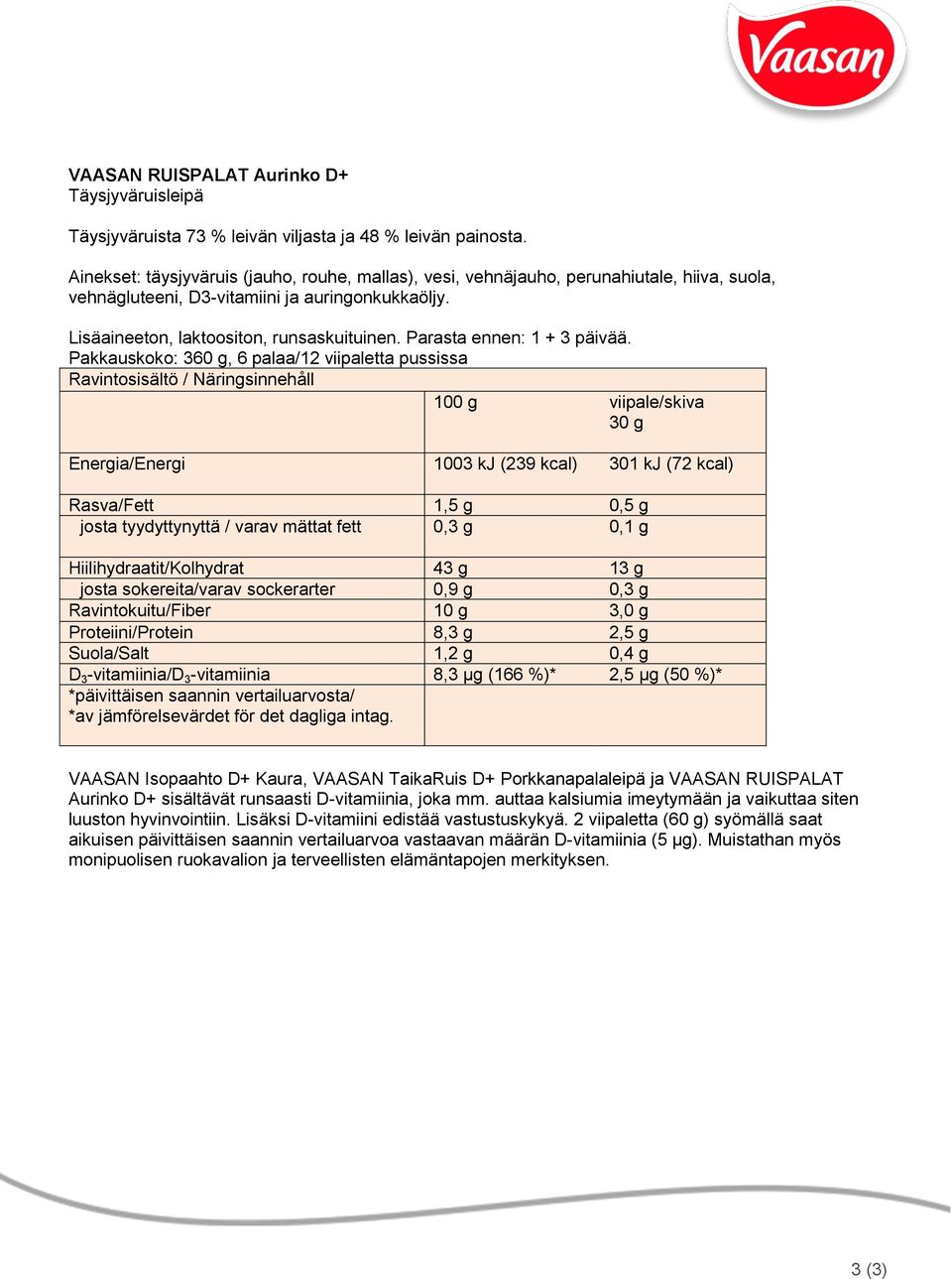 Parasta ennen: 1 + 3 päivää.