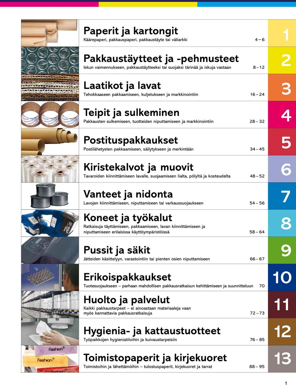 pakkaamiseen, säilytykseen ja merkintään Kiristekalvot ja muovit Tavaroiden kiinnittämiseen lavalle, suojaamiseen lialta, pölyltä ja kosteudelta Vanteet ja nidonta Lavojen kiinnittämiseen,