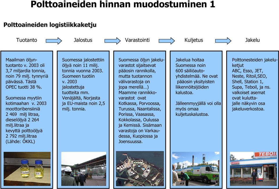 litraa (Lähde: ÖKKL) Suomessa jalostettiin öljyä noin 11 milij. tonnia 