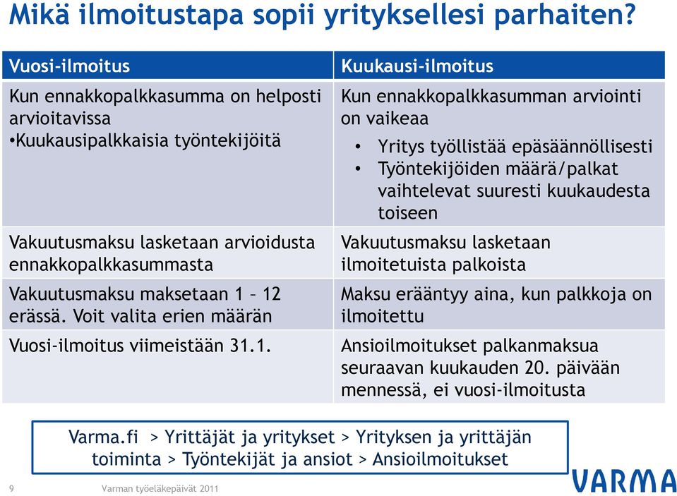 Voit valita erien määrän Vuosi-ilmoitus viimeistään 31.