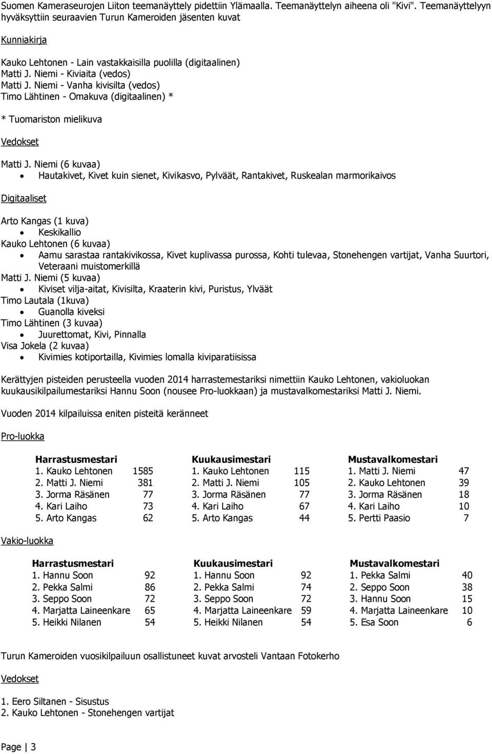 Niemi - Vanha kivisilta (vedos) Timo Lähtinen - Omakuva (digitaalinen) * * Tuomariston mielikuva Matti J.