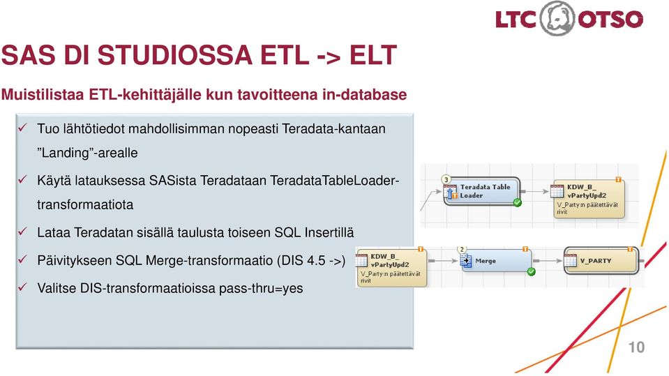 Teradataan TeradataTableLoadertransformaatiota Lataa Teradatan sisällä taulusta toiseen SQL