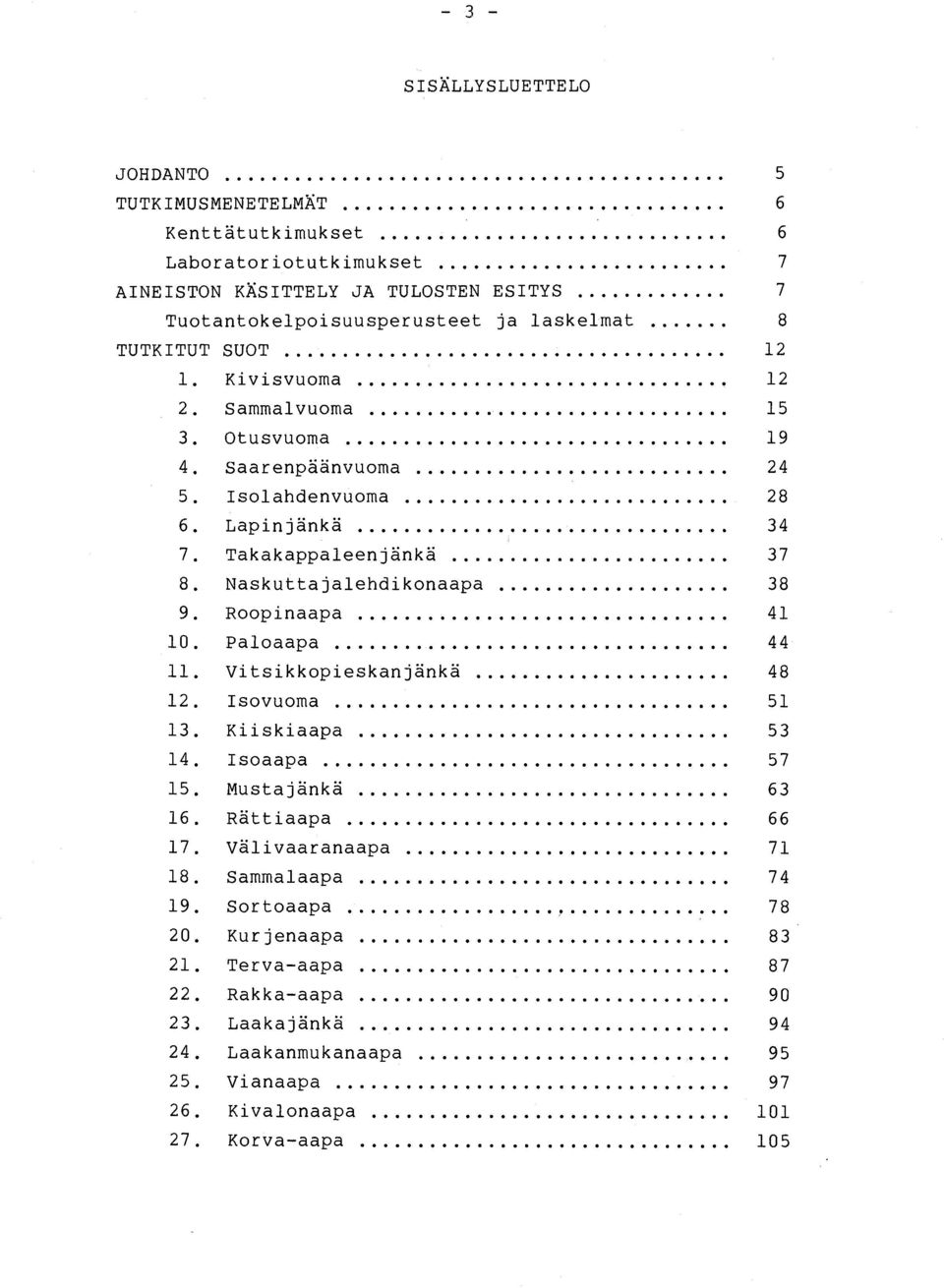 Naskuttajalehdikonaapa 3 8 9. Roopinaapa 4 1 10. Paloaapa 4 4 11. Vitsikkopieskanjänkä 4 8 12. Isovuoma 5 1 13. Kiiskiaapa 5 3 14. Isoaapa 5 7 15. Mustajänkä 6 3 16. Rättiaapa 6 6 17.