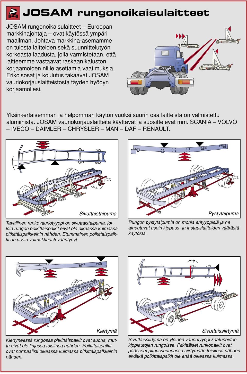 Erikoisosat ja koulutus takaavat JOSAM vauriokorjauslaitteistosta täyden hyödyn korjaamollesi. Yksinkertaisemman ja helpomman käytön vuoksi suurin osa laitteista on valmistettu alumiinista.