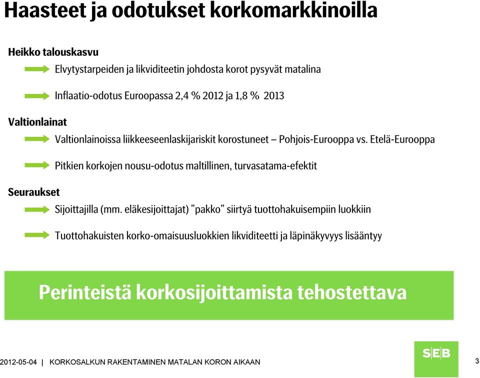 Etelä-Eurooppa Pitkien korkojen nousu-odotus maltillinen, turvasatama-efektit Seuraukset Sijoittajilla (mm.