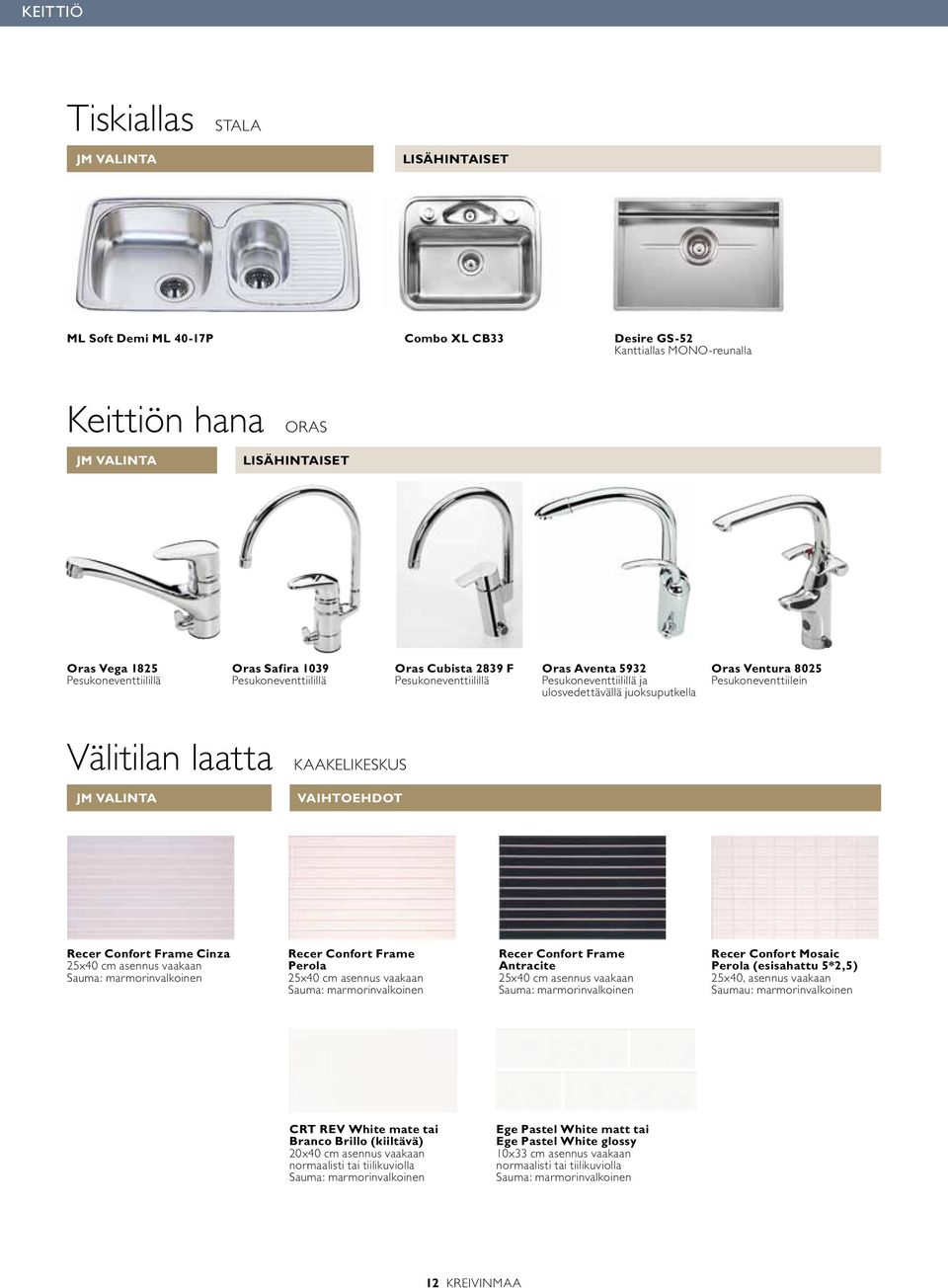 Confort Frame Cinza 25x40 cm asennus vaakaan Sauma: marmorinvalkoinen Recer Confort Frame Perola 25x40 cm asennus vaakaan Sauma: marmorinvalkoinen Recer Confort Frame Antracite 25x40 cm asennus