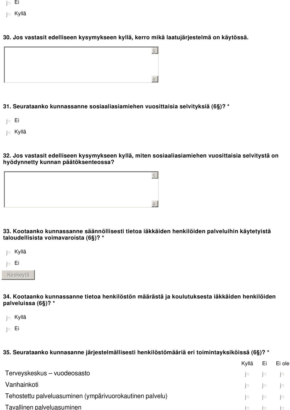 Kootaanko kunnassanne säännöllisesti tietoa iäkkäiden henkilöiden palveluihin käytetyistä taloudellisista voimavaroista ( )? * 34.