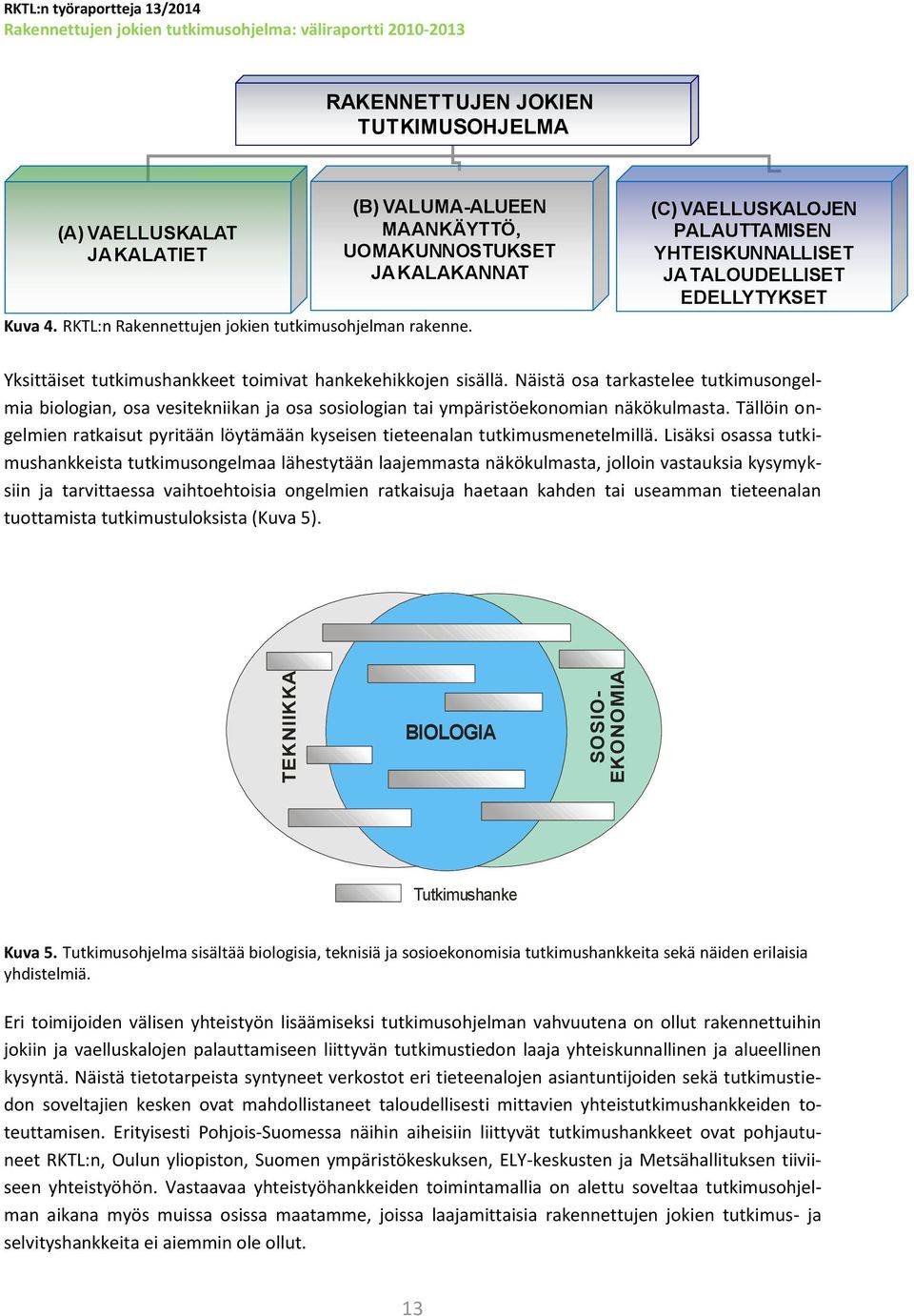 Näistä osa tarkastelee tutkimusongelmia biologian, osa vesitekniikan ja osa sosiologian tai ympäristöekonomian näkökulmasta.