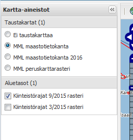 4 3. Kartta-alusta Ei taustakarttaa -valinnalla voit tarkastella alueita ja kohteita irrallaan taustakartoista.