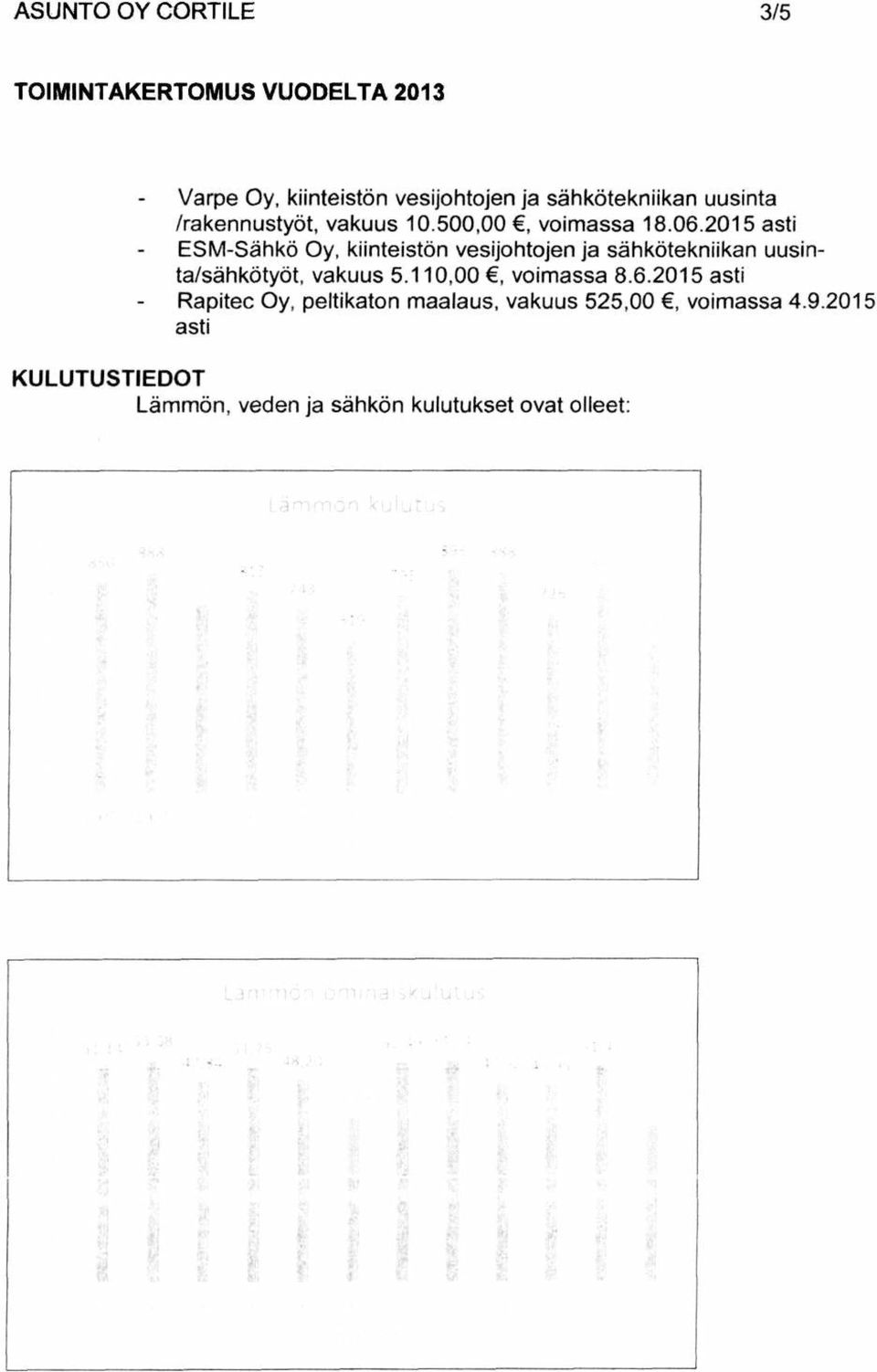 2015 asti ESM-Sähkö Oy, kiinteistön vesijohtojen ja sähkötekniikan uusinta/sähkötyöt, vakuus 5.