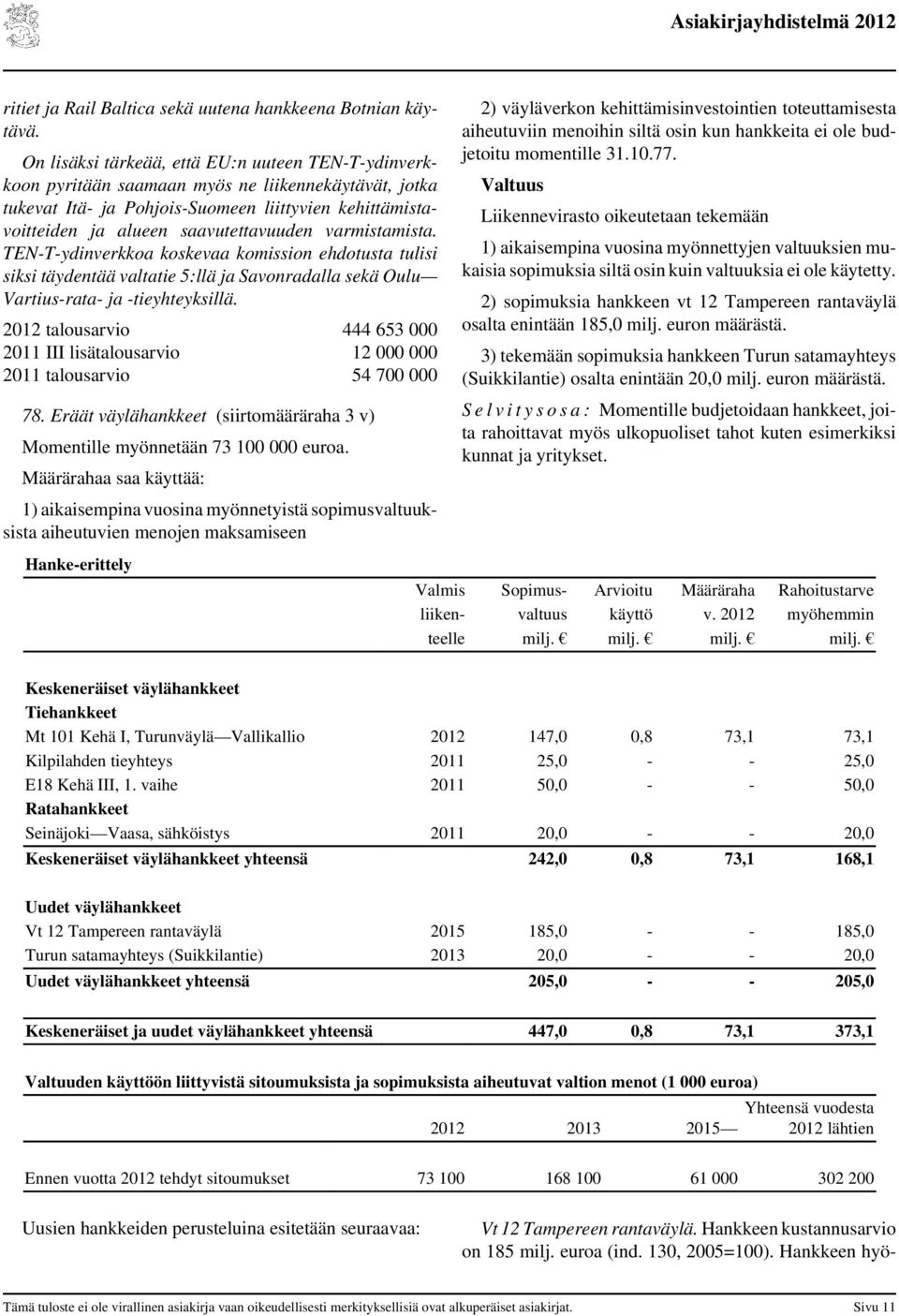 varmistamista. TEN-T-ydinverkkoa koskevaa komission ehdotusta tulisi siksi täydentää valtatie 5:llä ja Savonradalla sekä Oulu Vartius-rata- ja -tieyhteyksillä.