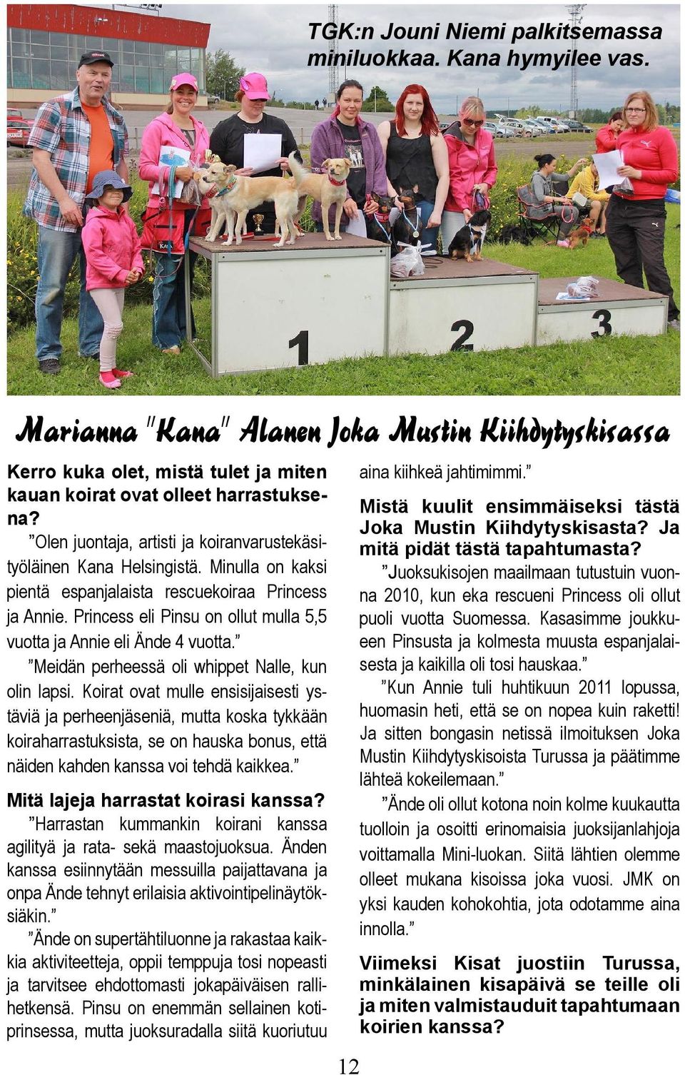 Princess eli Pinsu on ollut mulla 5,5 vuotta ja Annie eli Ände 4 vuotta. Meidän perheessä oli whippet Nalle, kun olin lapsi.