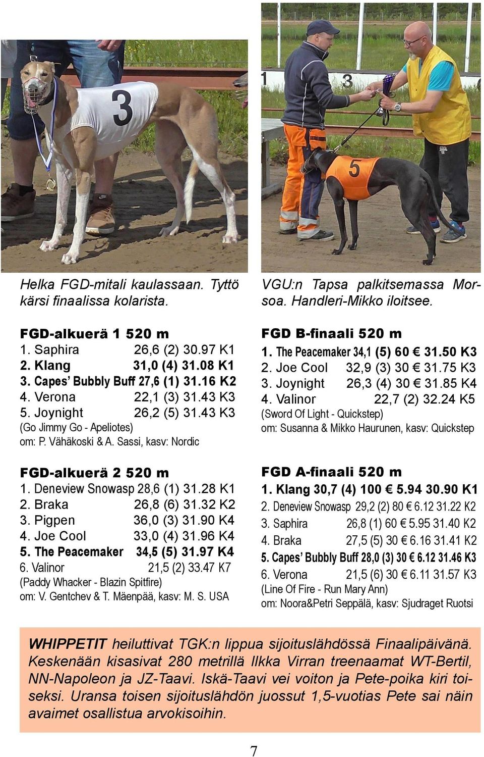 Pigpen 36,0 (3) 31.90 K4 4. Joe Cool 33,0 (4) 31.96 K4 5. The Peacemaker 34,5 (5) 31.97 K4 6. Valinor 21,5 (2) 33.47 K7 (Paddy Whacker - Blazin Spitfire) om: V. Gentchev & T. Mäenpää, kasv: M. S. USA VGU:n Tapsa palkitsemassa Morsoa.