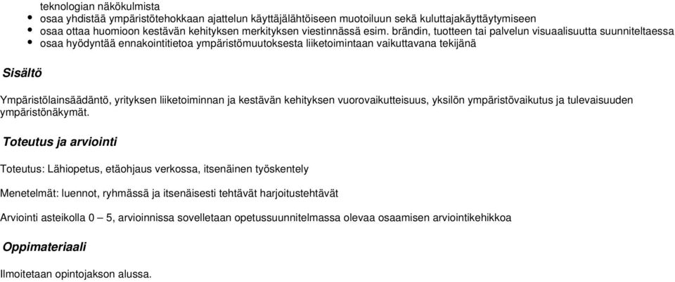 liiketoiminnan ja kestävän kehityksen vuorovaikutteisuus, yksilön ympäristövaikutus ja tulevaisuuden ympäristönäkymät.