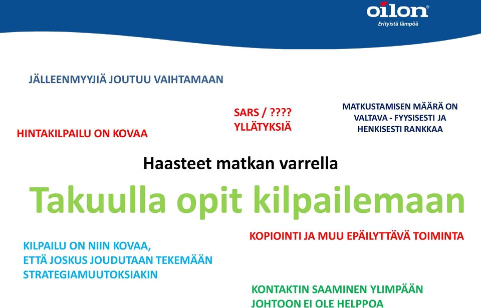 matkan varrella Takuulla opit kilpailemaan KILPAILU ON NIIN KOVAA, ETTÄ JOSKUS JOUDUTAAN