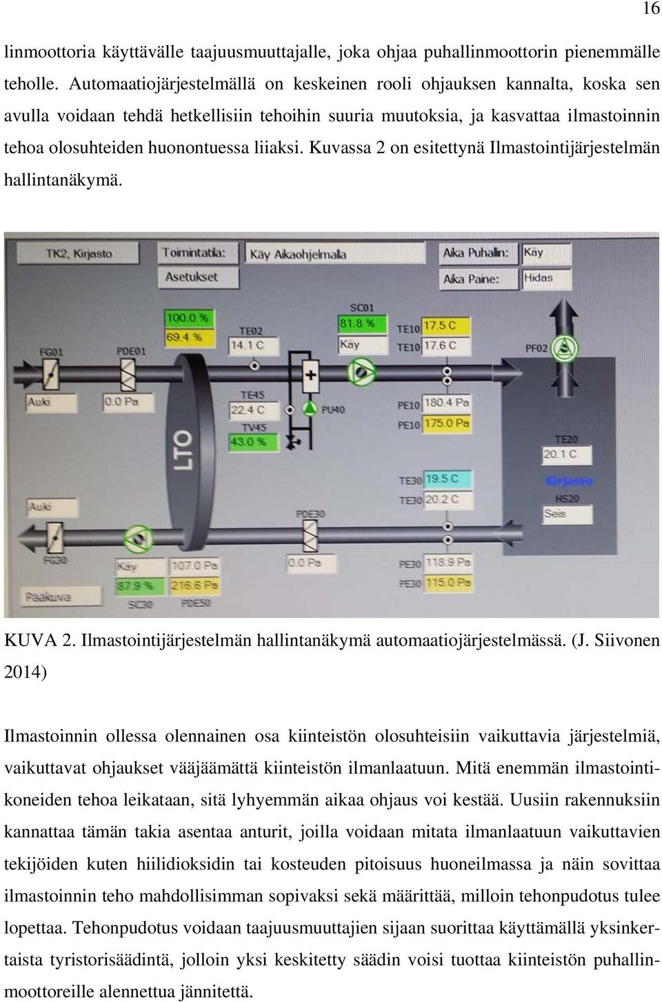 liiaksi. Kuvassa 2 on esitettynä Ilmastointijärjestelmän hallintanäkymä. KUVA 2. Ilmastointijärjestelmän hallintanäkymä automaatiojärjestelmässä. (J.