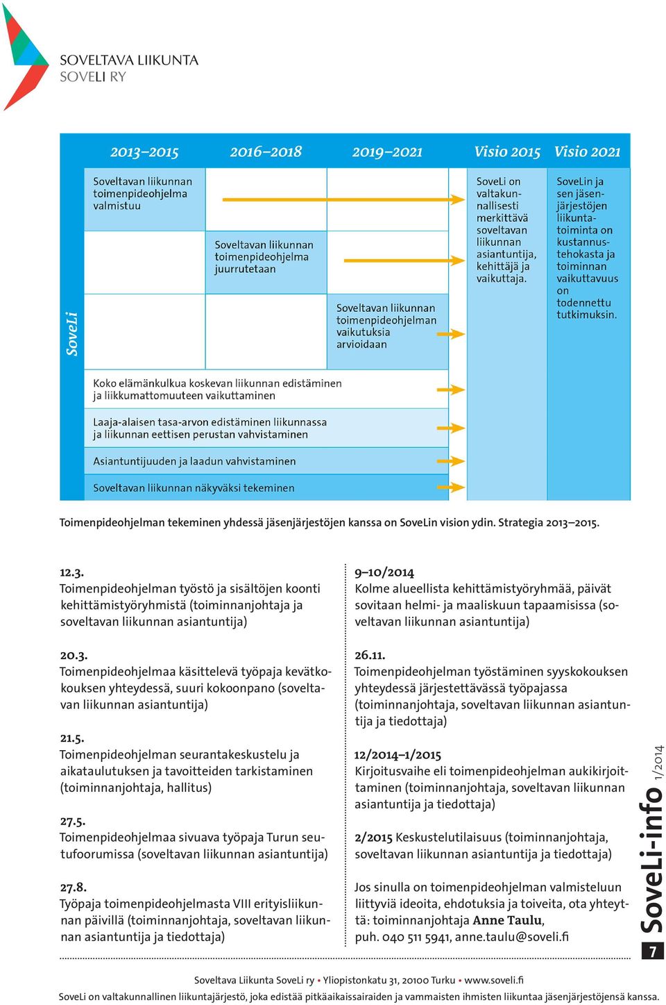 5. Toimenpideohjelman seurantakeskustelu ja aikataulutuksen ja tavoitteiden tarkistaminen (toiminnanjohtaja, hallitus) 27.5. Toimenpideohjelmaa sivuava työpaja Turun seutufoorumissa (soveltavan liikunnan asiantuntija) 27.