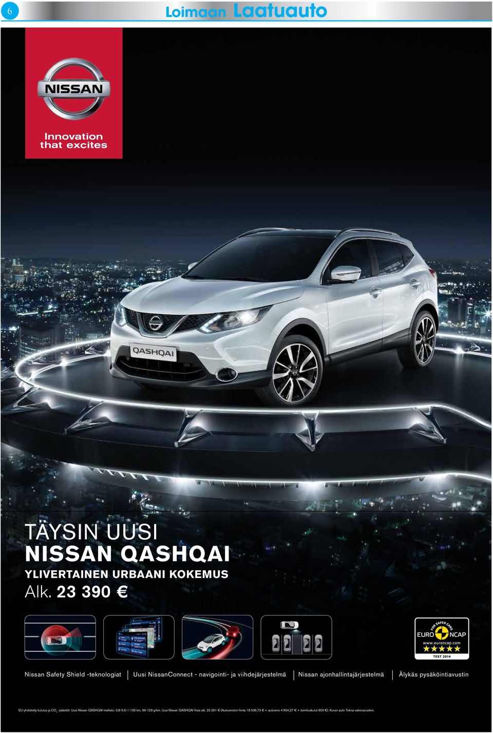 ajonhallintajärjestelmä Älykäs pysäköintiavustin EU-yhdistetty kulutus ja CO 2 -päästöt: Uusi Nissan