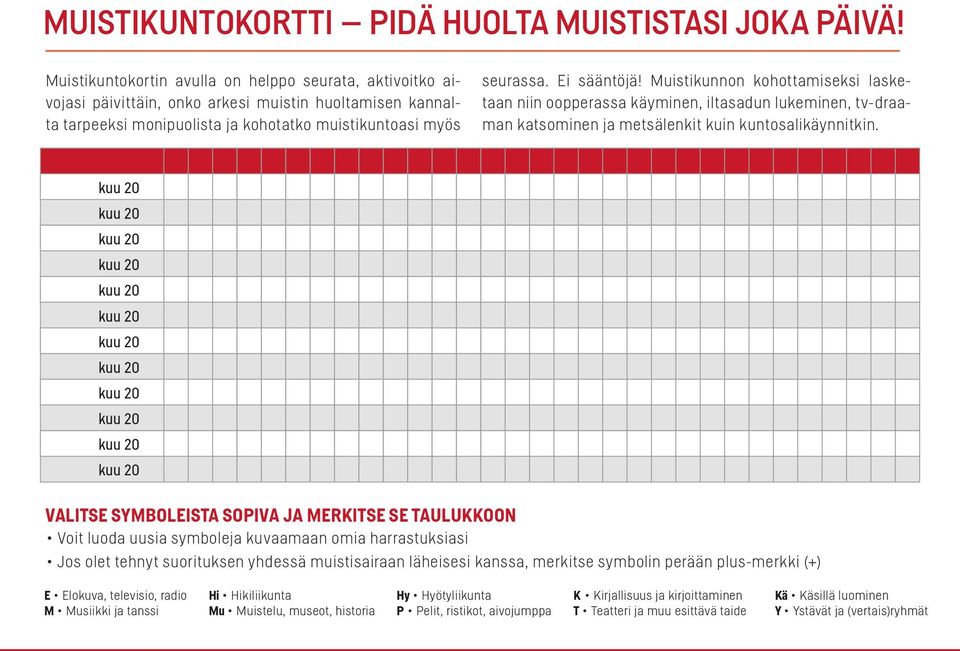 Muistikunnon kohottamiseksi lasketaan niin oopperassa käyminen, iltasadun lukeminen, tv-draaman katsominen ja metsälenkit kuin kuntosalikäynnitkin.