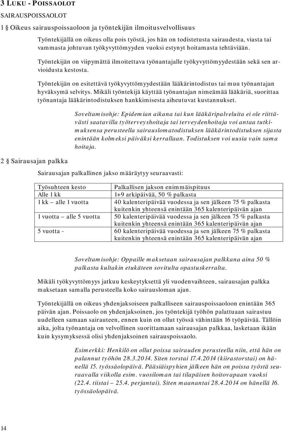 Työntekijän on viipymättä ilmoitettava työnantajalle työkyvyttömyydestään sekä sen arvioidusta kestosta.