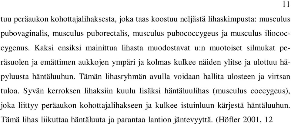 Tämän lihasryhmän avulla voidaan hallita ulosteen ja virtsan tuloa.