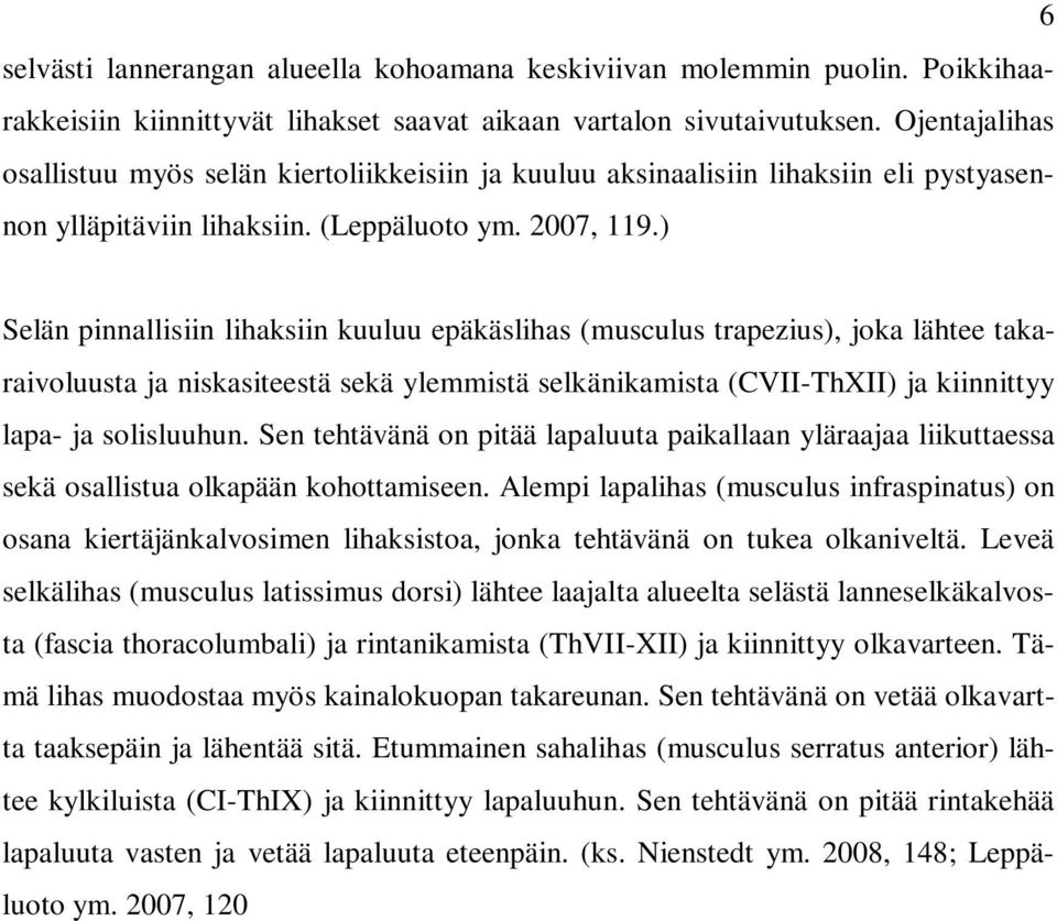 ) Selän pinnallisiin lihaksiin kuuluu epäkäslihas (musculus trapezius), joka lähtee takaraivoluusta ja niskasiteestä sekä ylemmistä selkänikamista (CVII-ThXII) ja kiinnittyy lapa- ja solisluuhun.