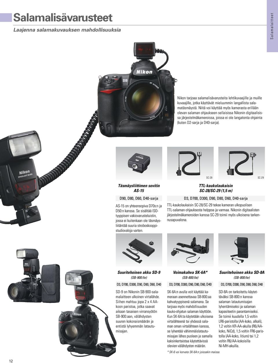 Niitä voi käyttää myös kamerasta erillään olevan salaman ohjaukseen sellaisissa Nikonin digitaalisissa järjestelmäkameroissa, joissa ei ole langatonta ohjainta (kuten D2-sarja ja D40-sarja).