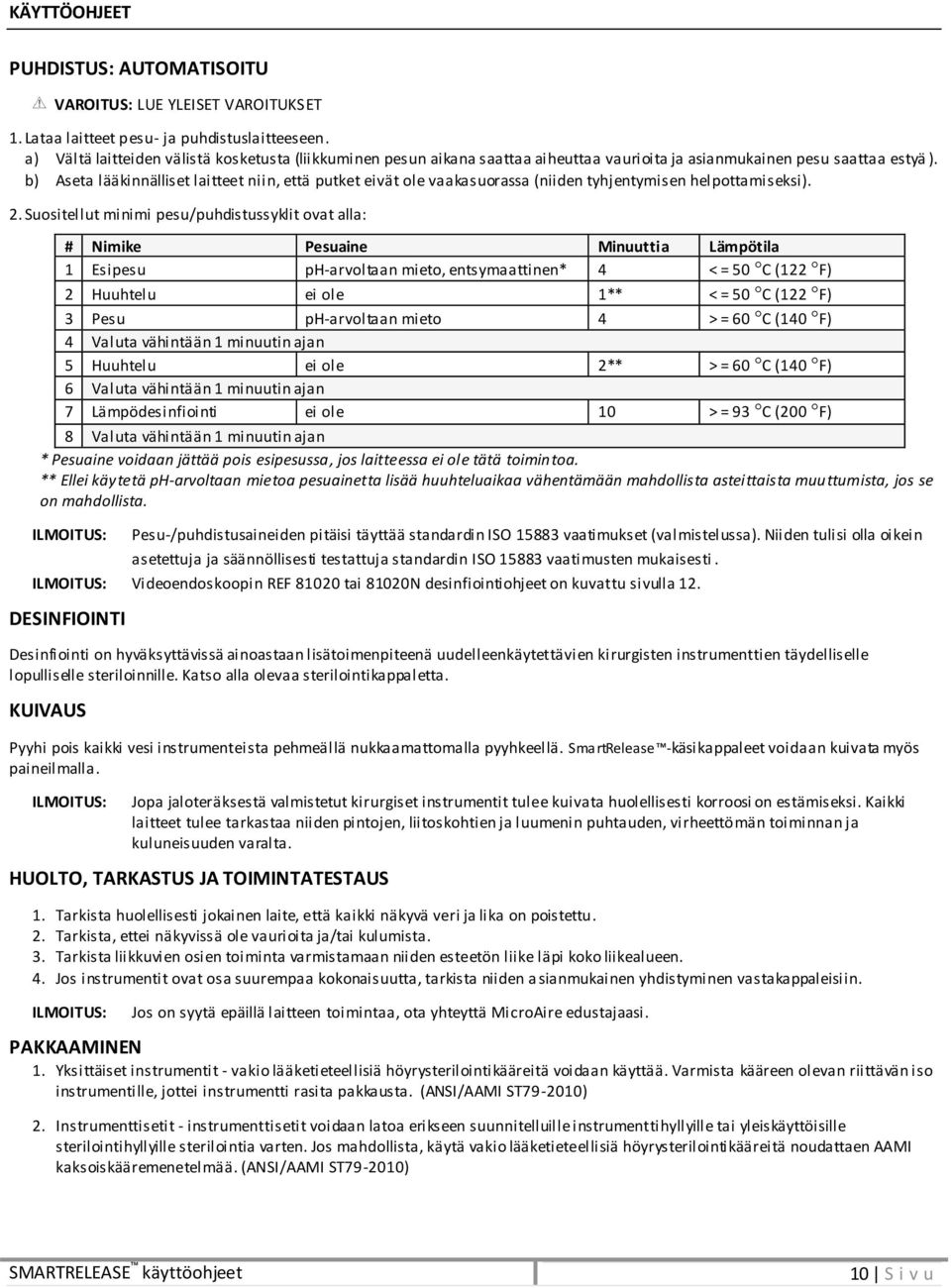 b) Aseta lääkinnälliset laitteet niin, että putket eivät ole vaakasuorassa (niiden tyhjentymisen helpottamiseksi). 2.