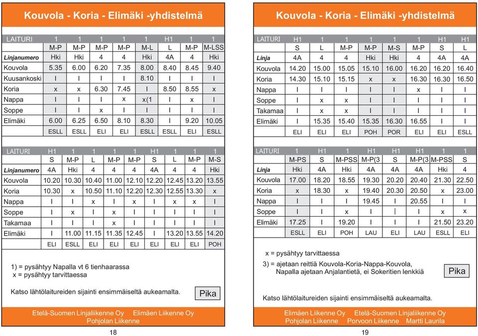 0 0.30 0.30 0.0 0.0.00.0.0.0.0.30. 3.0. 3.30 3..00..3. 3.0 3..0 E E E E E E E ) = pysähtyy Napalla vt 6 tienhaarassa = pysähtyy tarvittaessa ATUR H H H H S S SS (3 S (3 SS S inja Nappa Soppe Elimäki Hki.