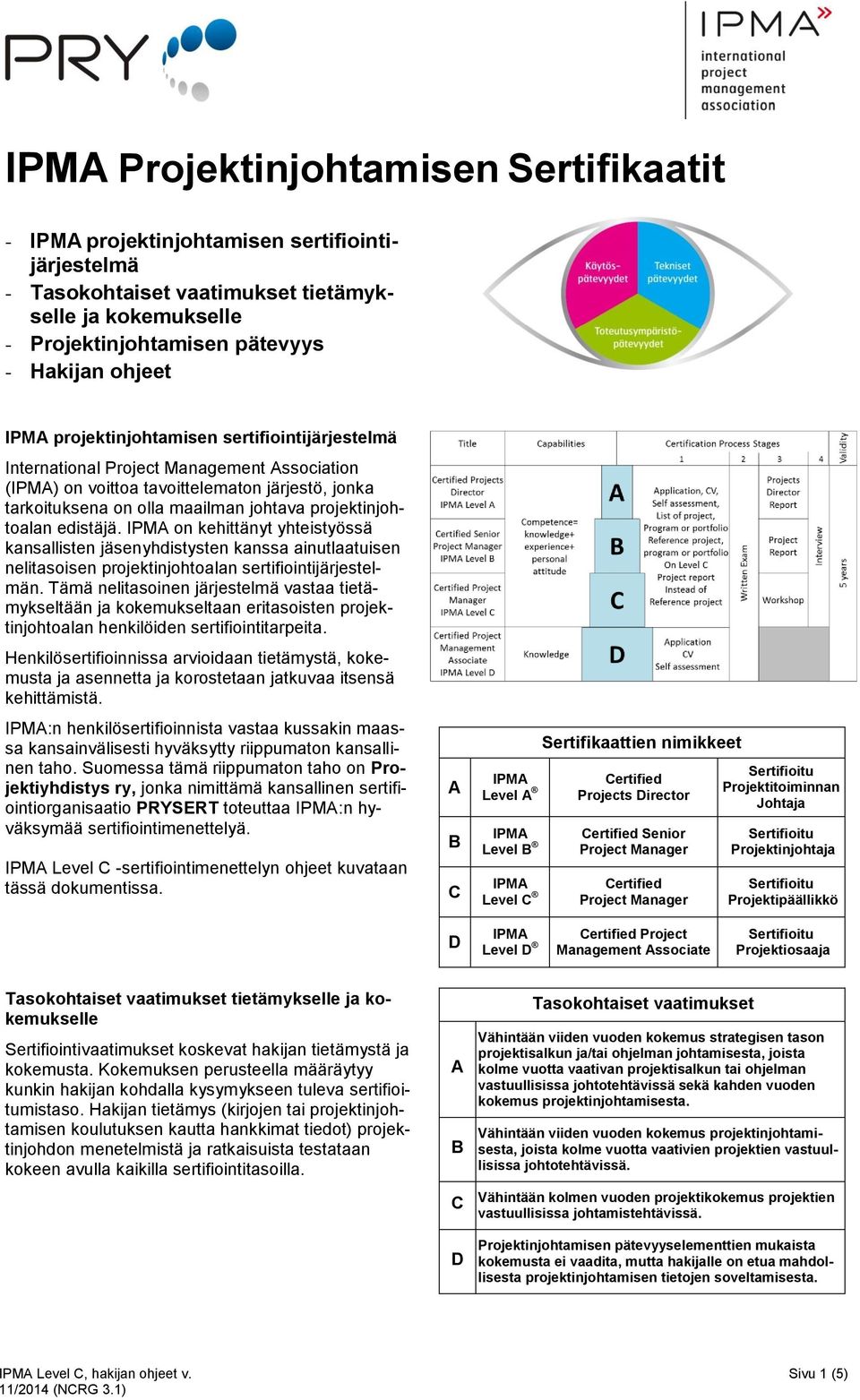 edistäjä. on kehittänyt yhteistyössä kansallisten jäsenyhdistysten kanssa ainutlaatuisen nelitasoisen projektinjohtoalan sertifiointijärjestelmän.