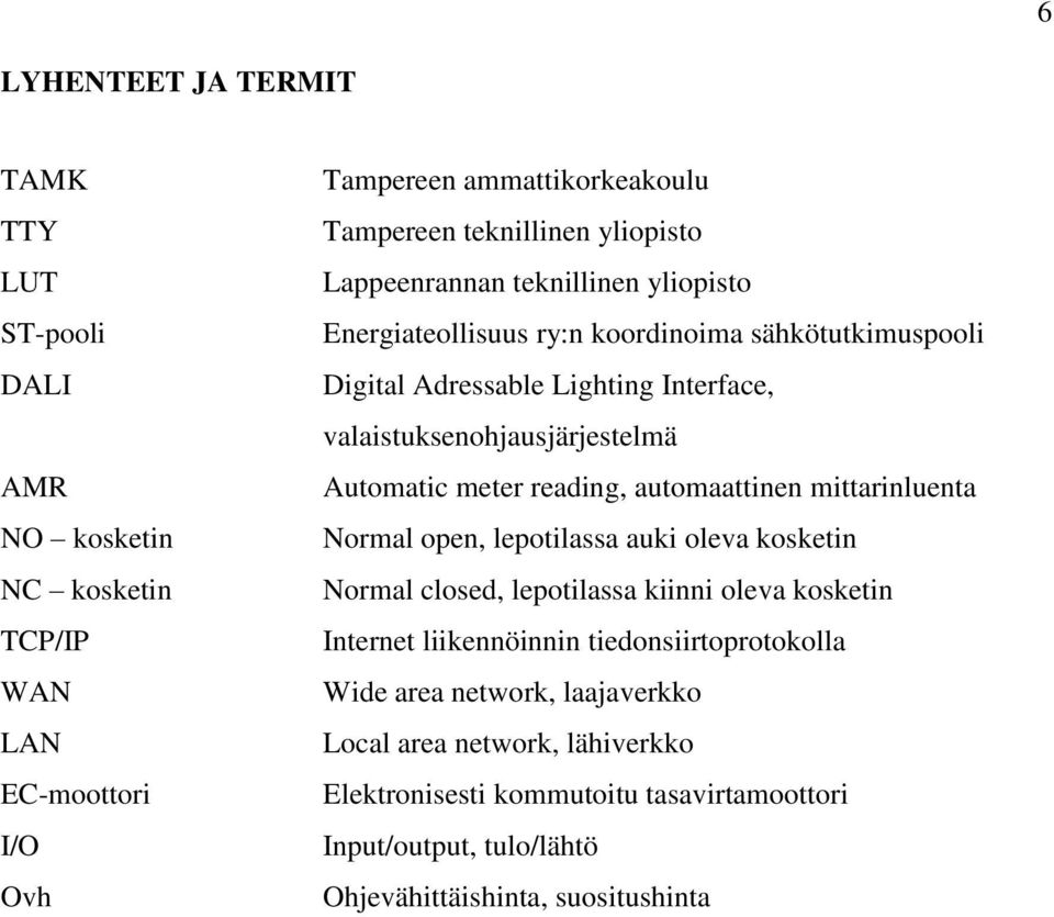 meter reading, automaattinen mittarinluenta Normal open, lepotilassa auki oleva kosketin Normal closed, lepotilassa kiinni oleva kosketin Internet liikennöinnin